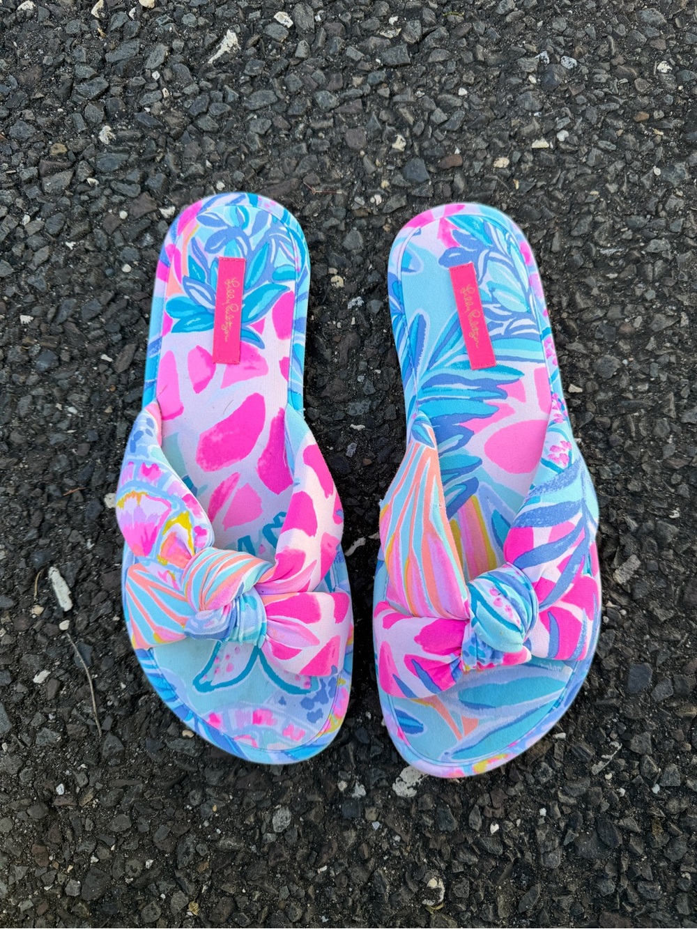 Lilly Pulitzer Floral Knot Slide Sandals - Pink & Blue